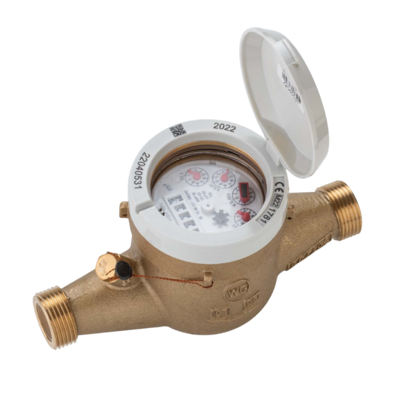 Hauswasserzähler Mehrstrahl-Nassläufer (MNR) – waagerecht + Fallrohr oder Steigrohr